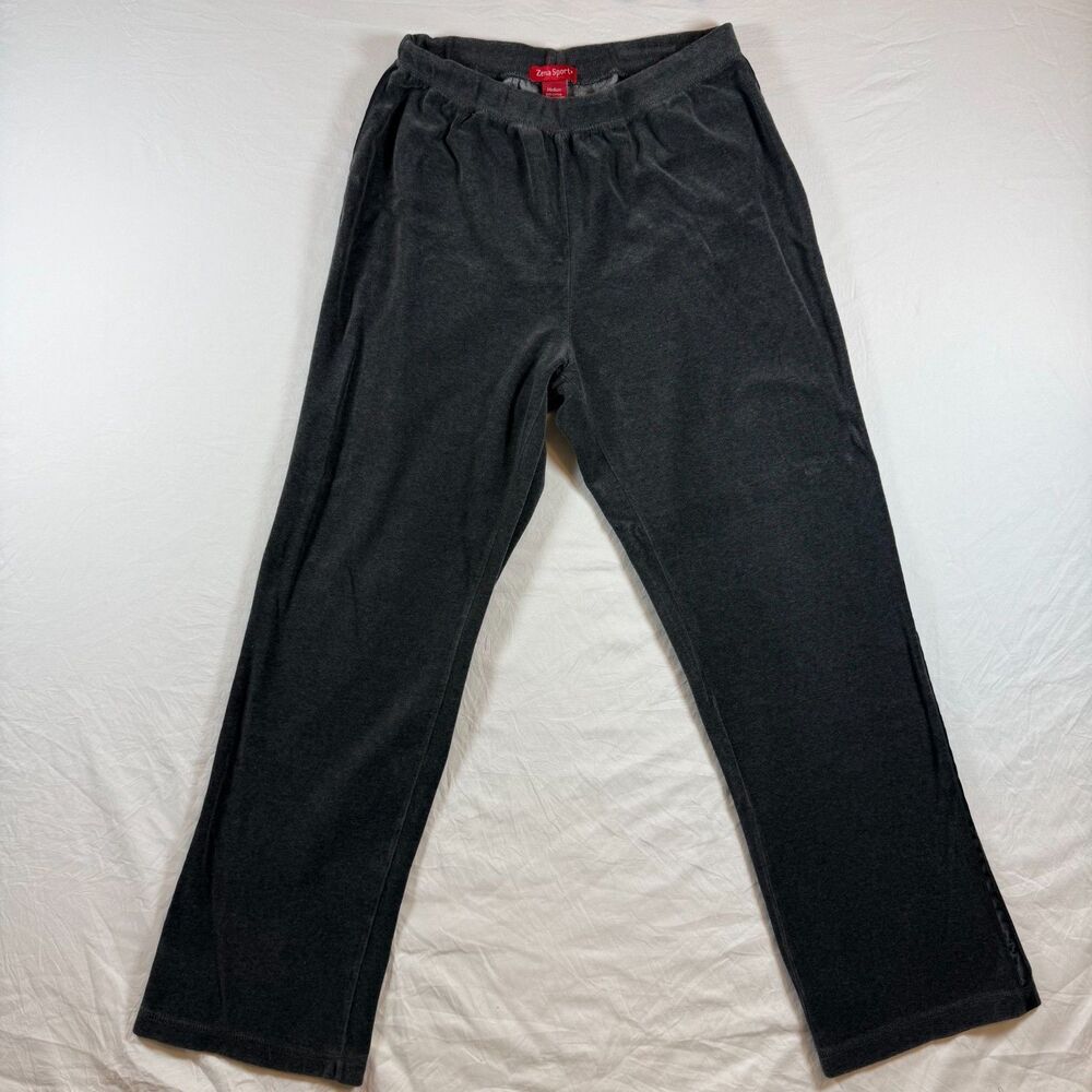 Zena Sport Charcoal Gray Velour Pants Size Medium Drawstring Waist